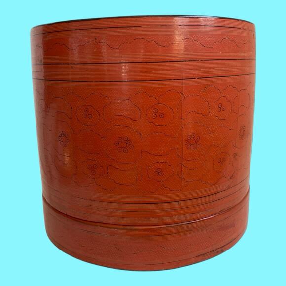 Antique Asian Burmese Red Cinnabar Lacquered Betel Box Hand Crafted & Painted - Picture 8 of 11